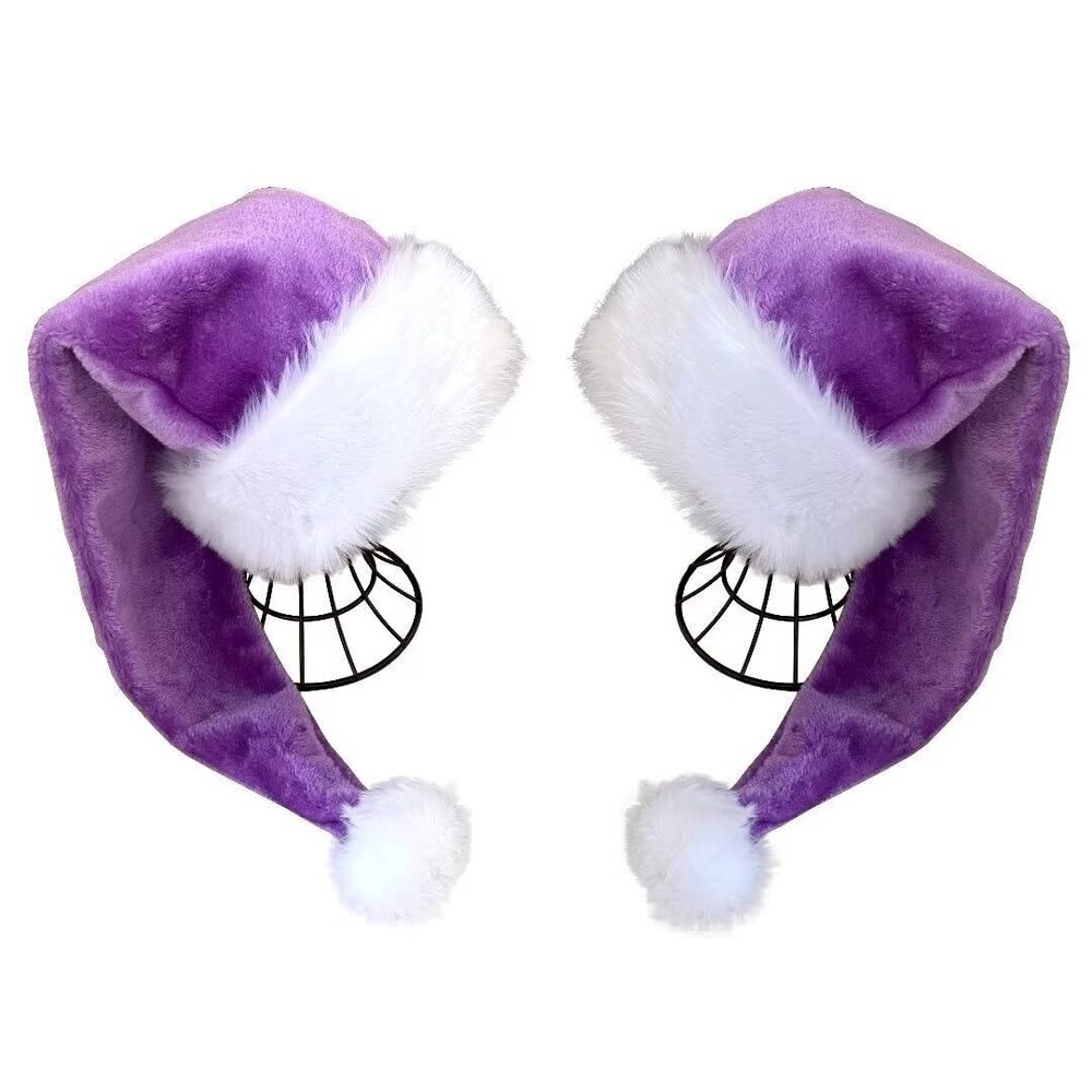 6914 Purple Santa Hat - Adults Deluxe Purple And White Xmas Christmas Hat